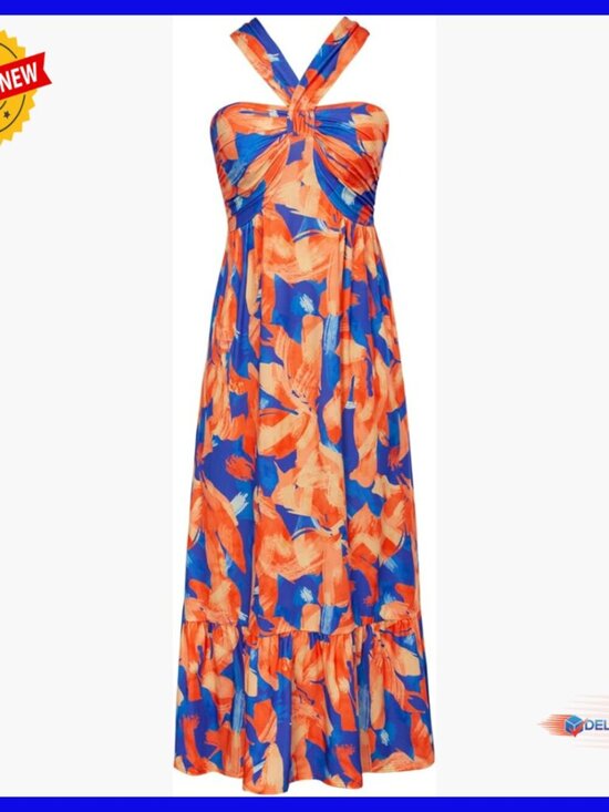 Dresses & Skirts - Floral Maxi Dress with Halter Neck and Side Pockets for Summer